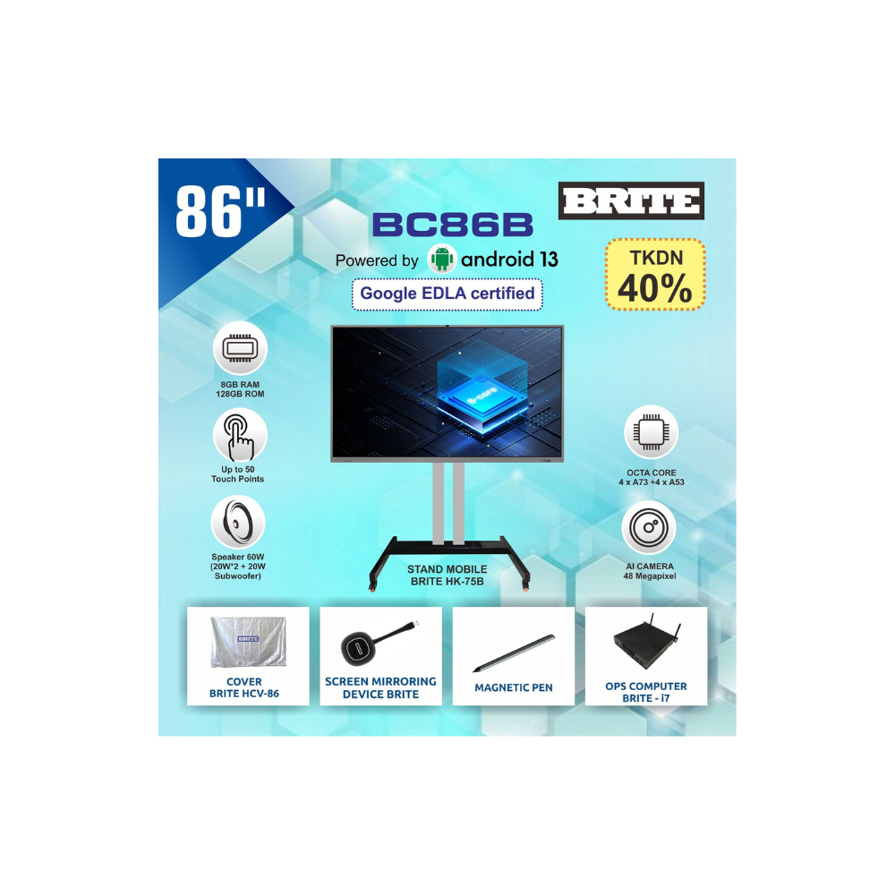 IFP BC86B 86 Inch Built AI Camera 48 MP Standing Mobile Bracket OPS i7